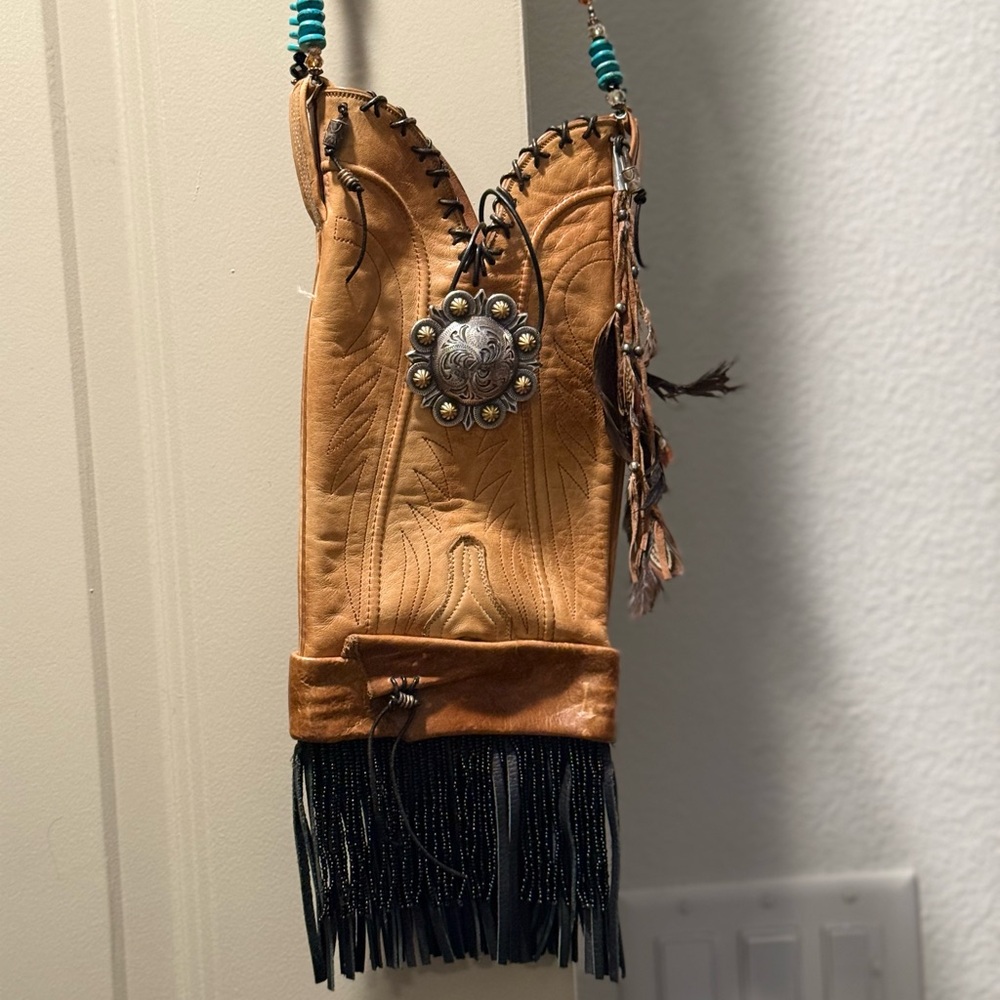 Lucchese Tan Leather Crossbody Bag with Fringe - Picture 5 of 8
